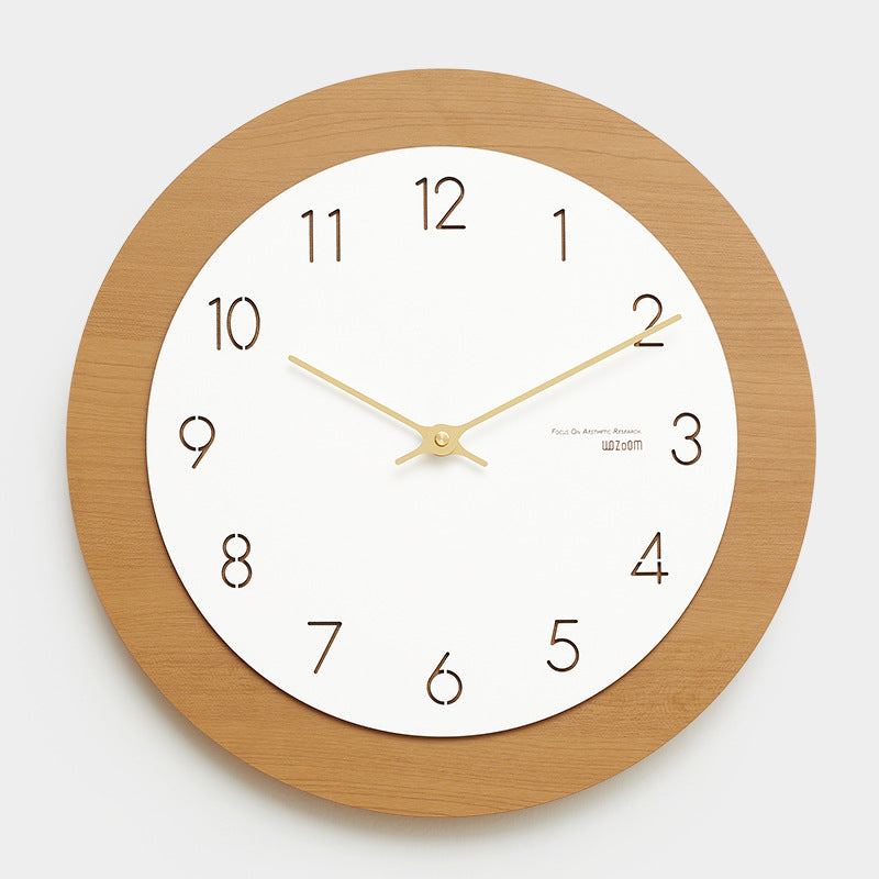 Modern Circular Analog Silent Wall Clock Wood