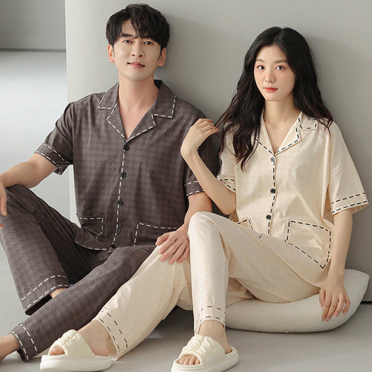 Matching Breathable Cotton Pajamas Set for Couples