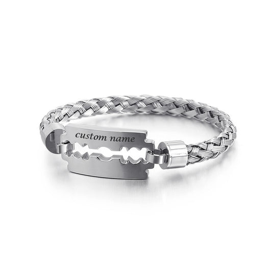 Custom Barber Gift Bracelet - Personalized Razor Blade for Men