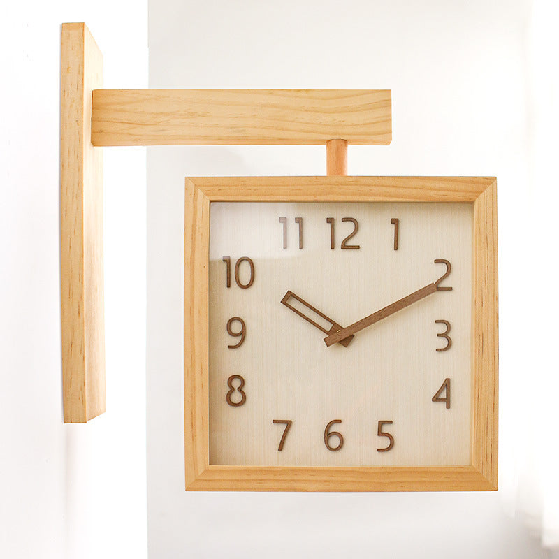 Wall Corner Two-Sided Wooden Analogue Wall Clock
