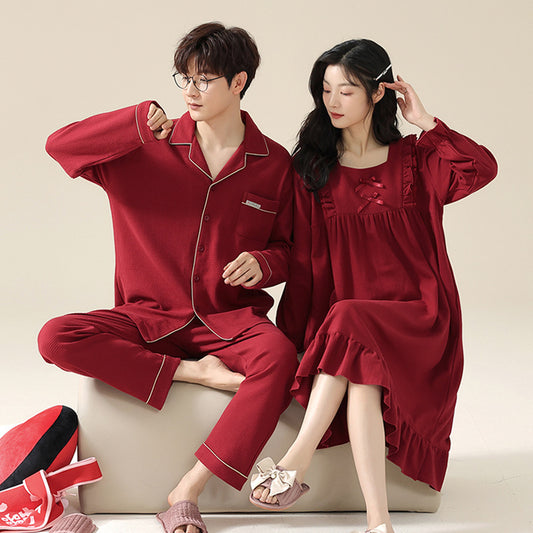 Matching Red Cotton Wedding Nightdress for Couples