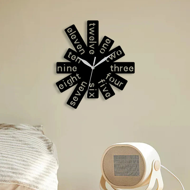 Creative Hollow Silent Wall Clock — 12" Acrylic Word Design