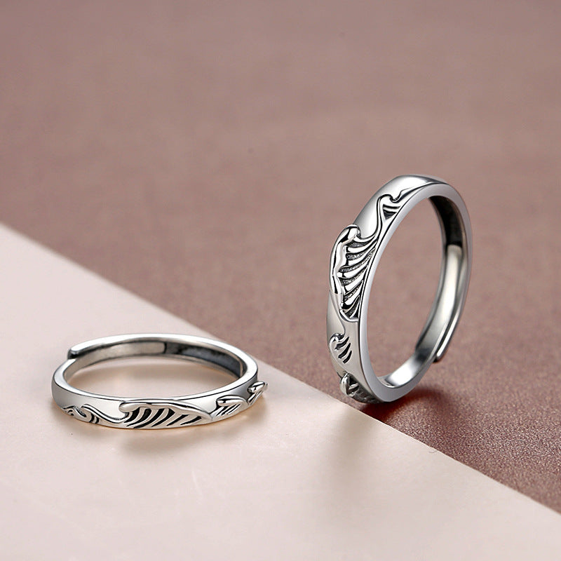 Matching Ocean Waves Promise Rings for Couples