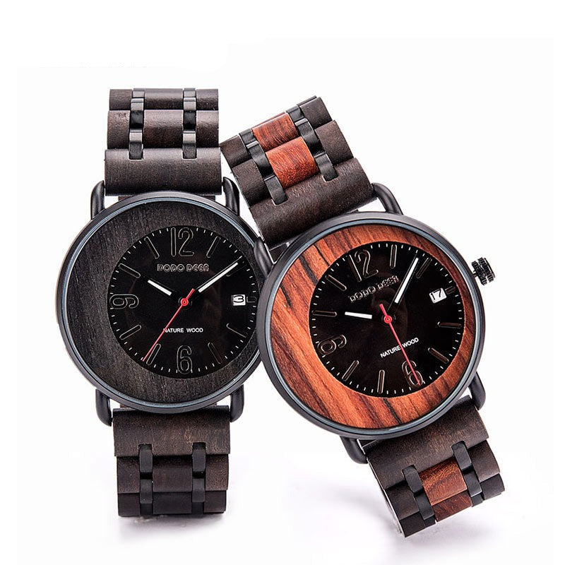 Matching Wood Couple Quartz Watch Set