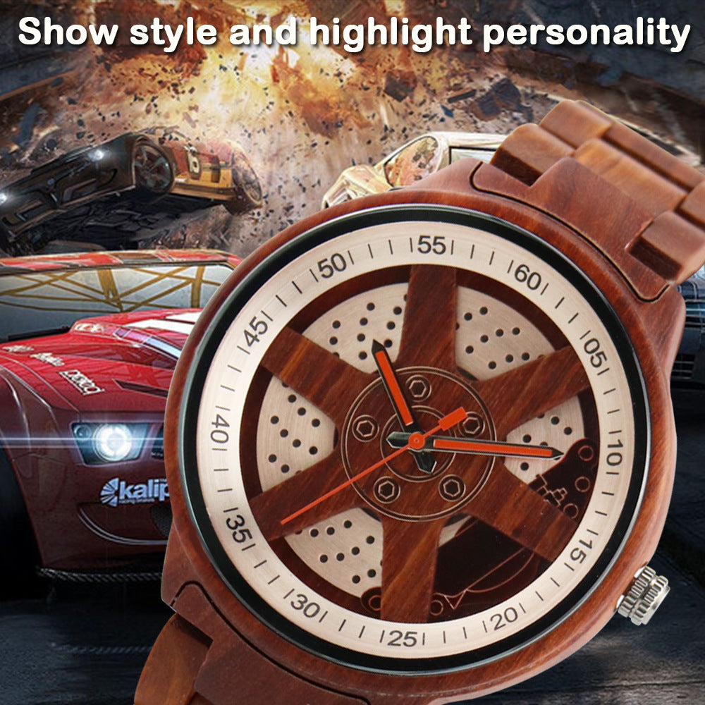 Engraved Mens Wood Watch Luminous Hands