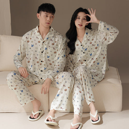 4-Piece Matching Print Couples Pyjamas Set 100% Cotton