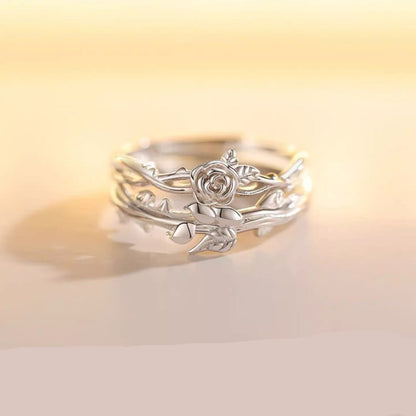 Matching Adjustable Size Silver Couple Rings Set