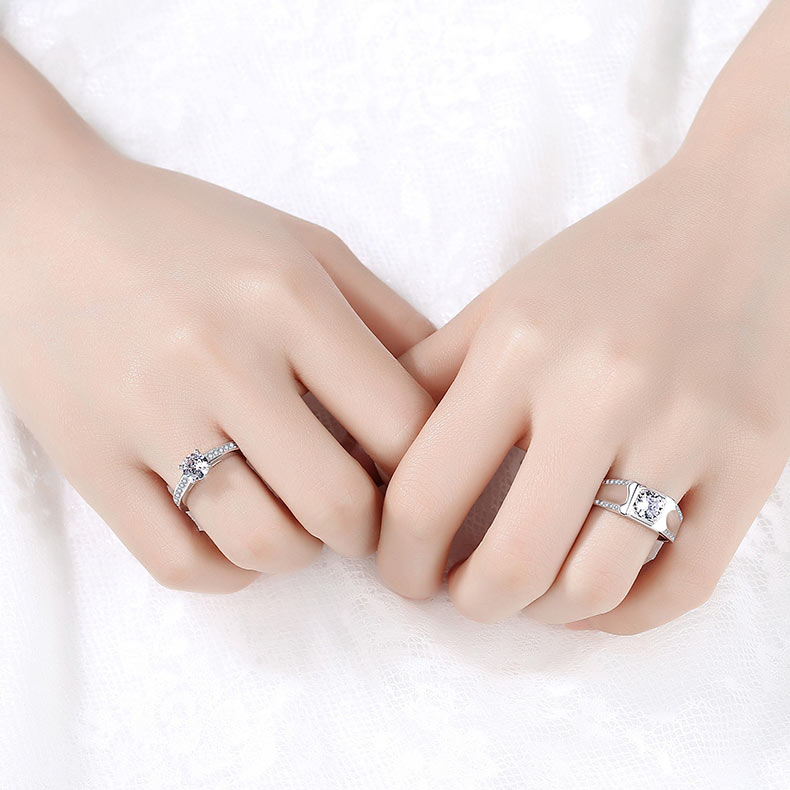 Custom Sterling Silver Couple Wedding Rings Set