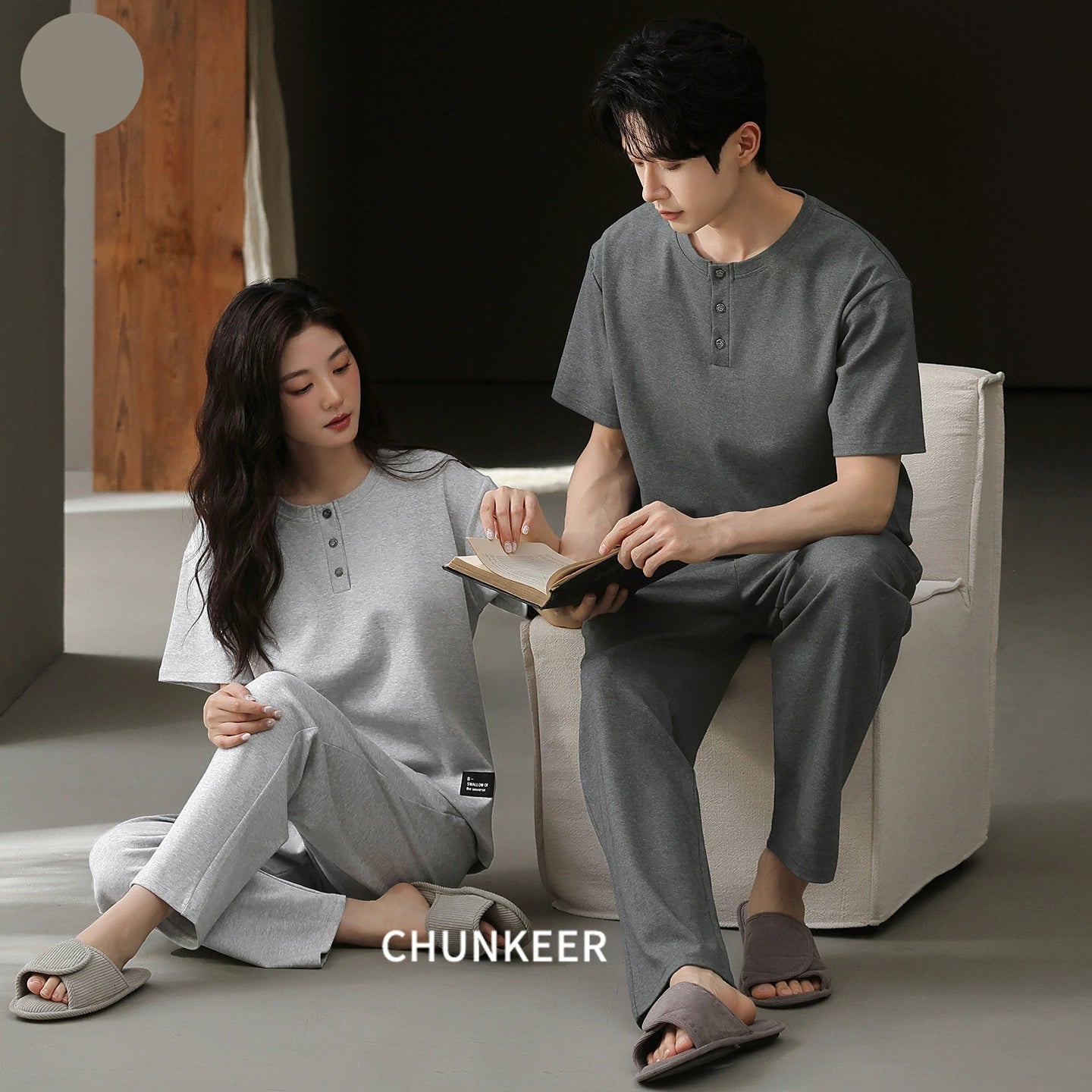 Minimalist Henley Cotton Couple Lounge Set