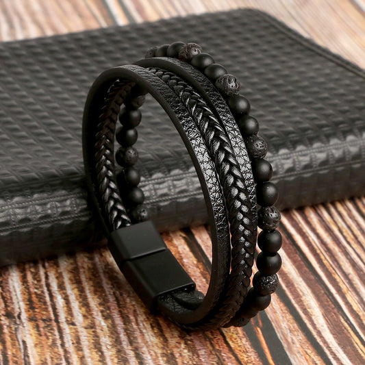 Obsidian Beaded Mens Fashion Bracelet 21cm