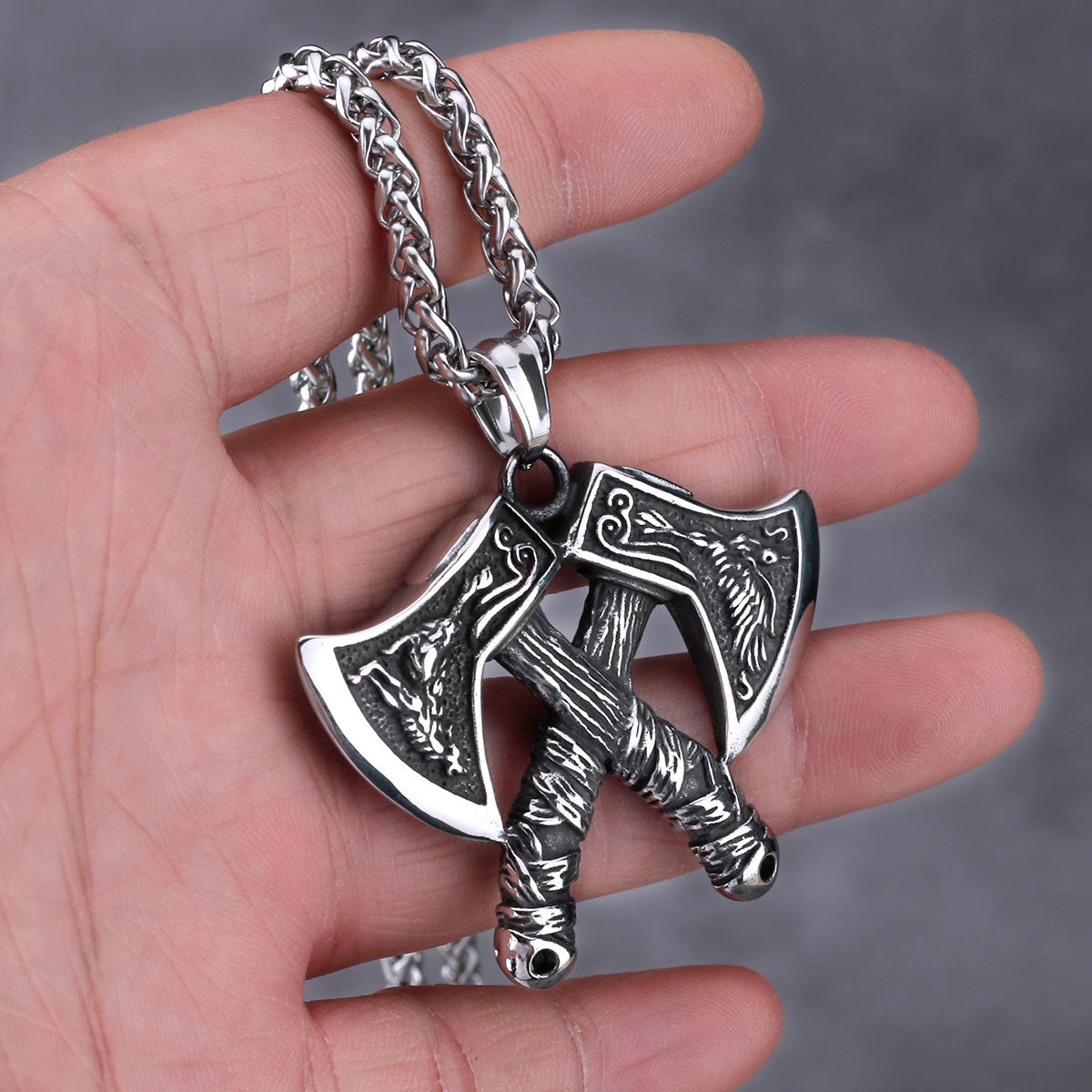 Mens Viking Rune Style Axe Chain Necklace