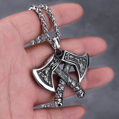 Mens Viking Rune Style Axe Chain Necklace