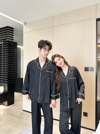 Matching Couple Pajamas – Monogram Patterned Faux Silk Set for Couples