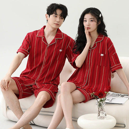 Red Striped Couple Pajamas: Stylish Matching Summer PJs