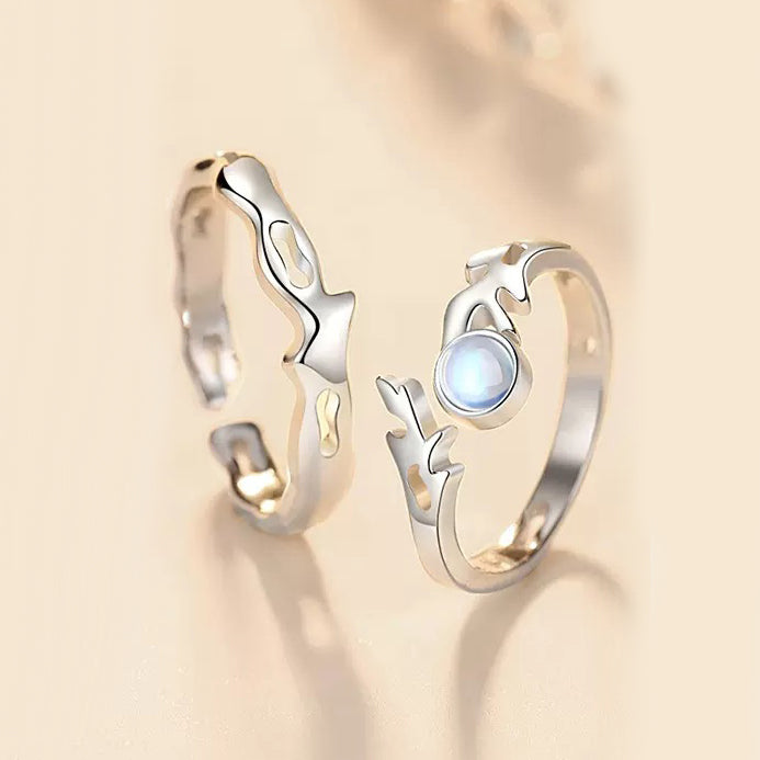 Custom Matching Moonstone Promise Rings for Couples