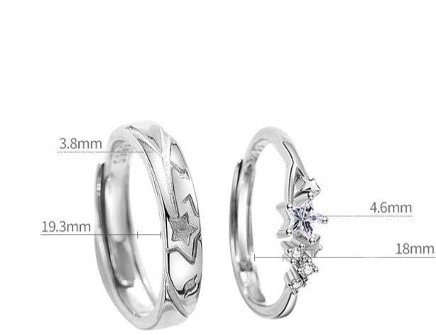 Stars Matching Rings Set for Two - Adjustable Size