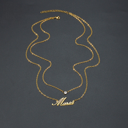 Double Chain Personal Name Birthstone Necklace