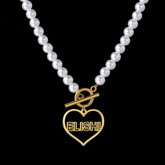 Personalized Name Heart Shaped Pearls Necklace