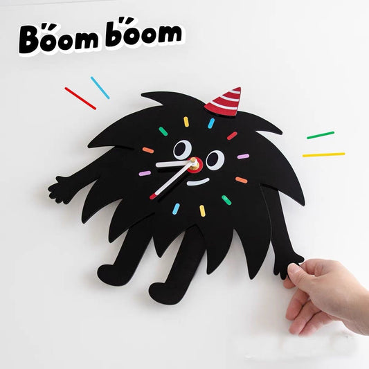 Silent Wall Clock for Kids – Cartoon Black Buddy, 24.5×30 cm
