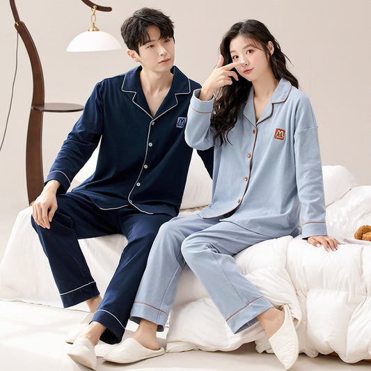 4-Piece Couples Button Down Pajamas Set 100% Cotton