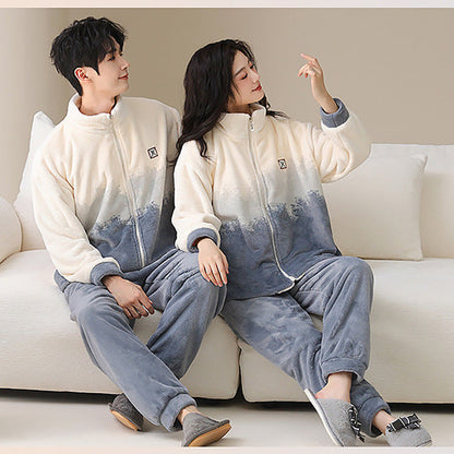Light Sporty Couple Pajamas – Premium Flannel Zip-Up Set by Gullei