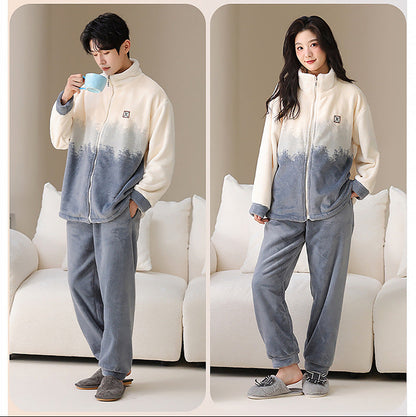 Light Sporty Couple Pajamas – Premium Flannel Zip-Up Set by Gullei