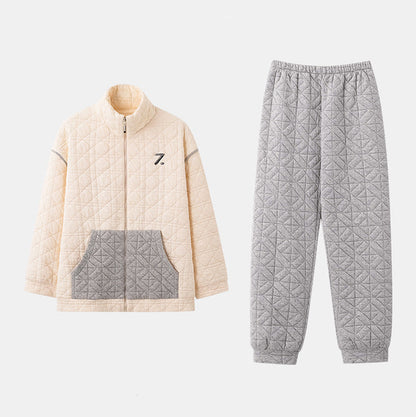 Light Outdoor Couple Pajamas – Quilted Cotton Zip-Up Set by Gullei