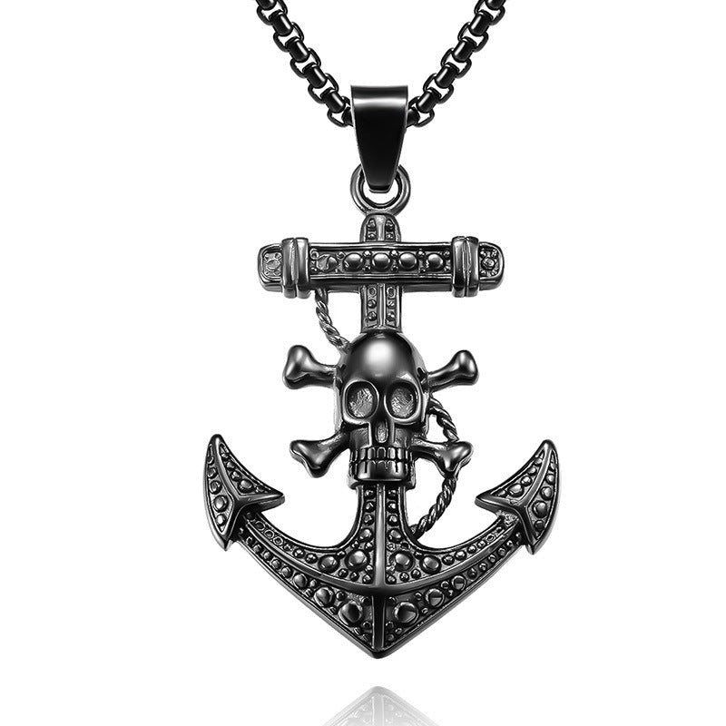 Skull Anchor Mens Pendant Necklace