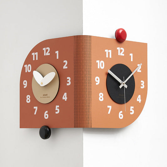 Corner Double-Sided Silent Wall Clock – Terracotta (Dual Time)