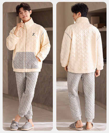 Light Outdoor Couple Pajamas – Quilted Cotton Zip-Up Set by Gullei
