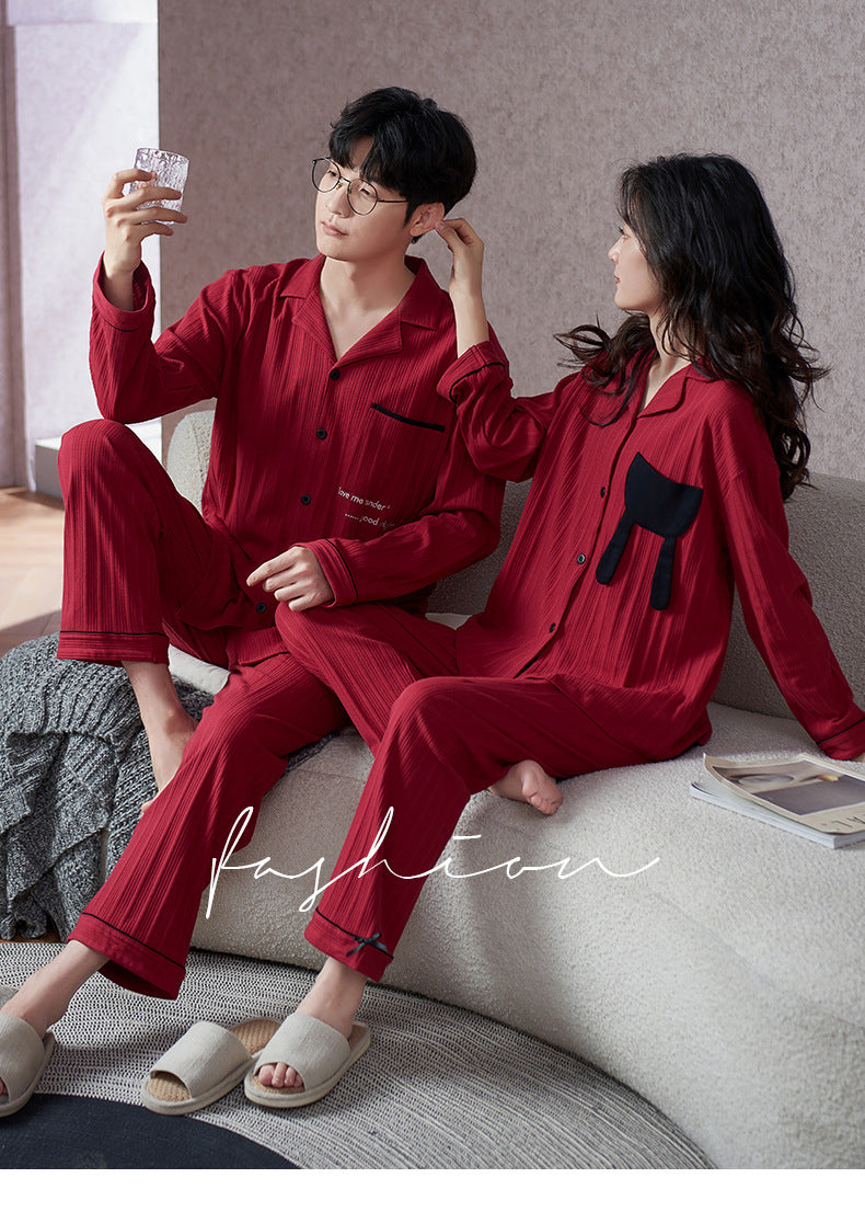 Matching Pajamas Set for Couples Red Pure Cotton