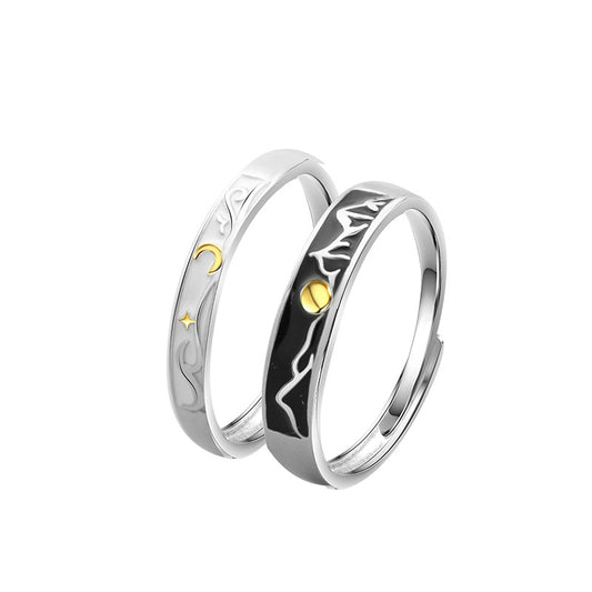 Engraved Sun and Moon Rings Set for Couples