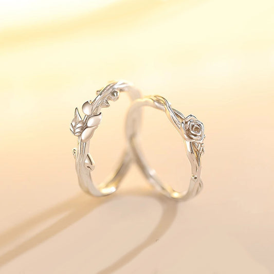 Matching Adjustable Size Silver Couple Rings Set