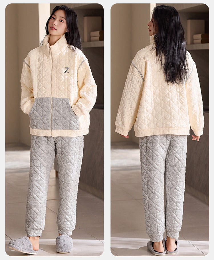 Light Outdoor Couple Pajamas – Quilted Cotton Zip-Up Set by Gullei