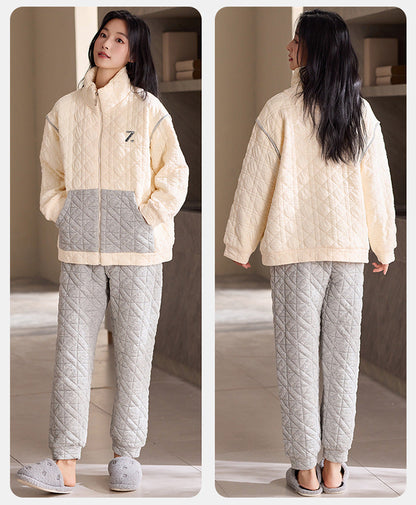 Light Outdoor Couple Pajamas – Quilted Cotton Zip-Up Set by Gullei
