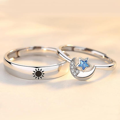 Custom Sun and Moon Engagement Rings Set