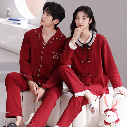 Matching Pair Red Pajamas for Couples 100% Cotton