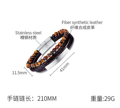 Engravable Multilayered Mens Bracelet Tiger-eye Stone