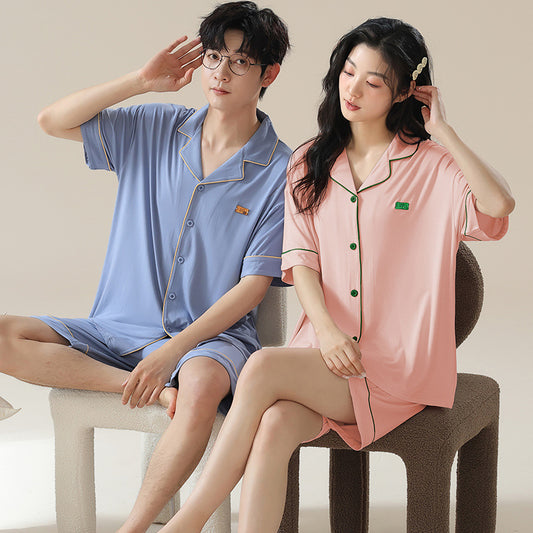 Classic Modal Couple Pajamas - Short Sleeve Collar