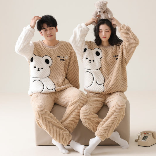 Matching Cute Bear Flannel Pajamas for Couples