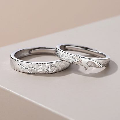 Custom Floral His Hers Couple Rings Set for two