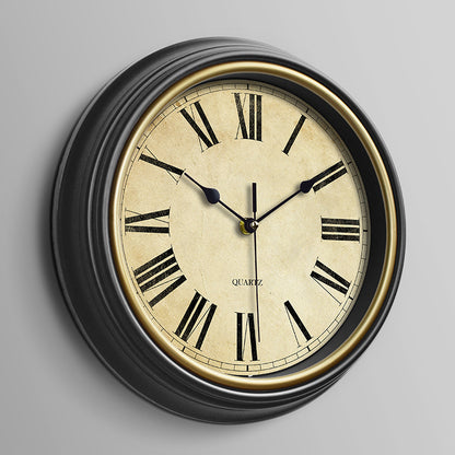 Vintage Silent Wall Clock – 12" Roman/Arabic (Non-Ticking)