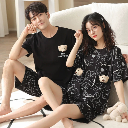 Plush Bear Couple PJs - Matching Cotton Summer Set