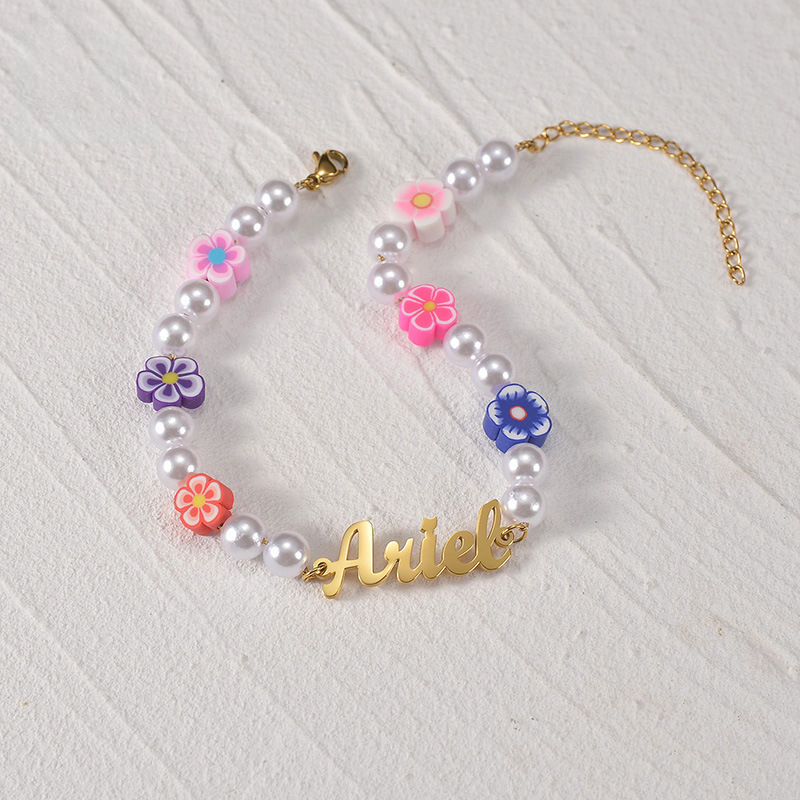 Flower Pearl Charms Name Bracelet