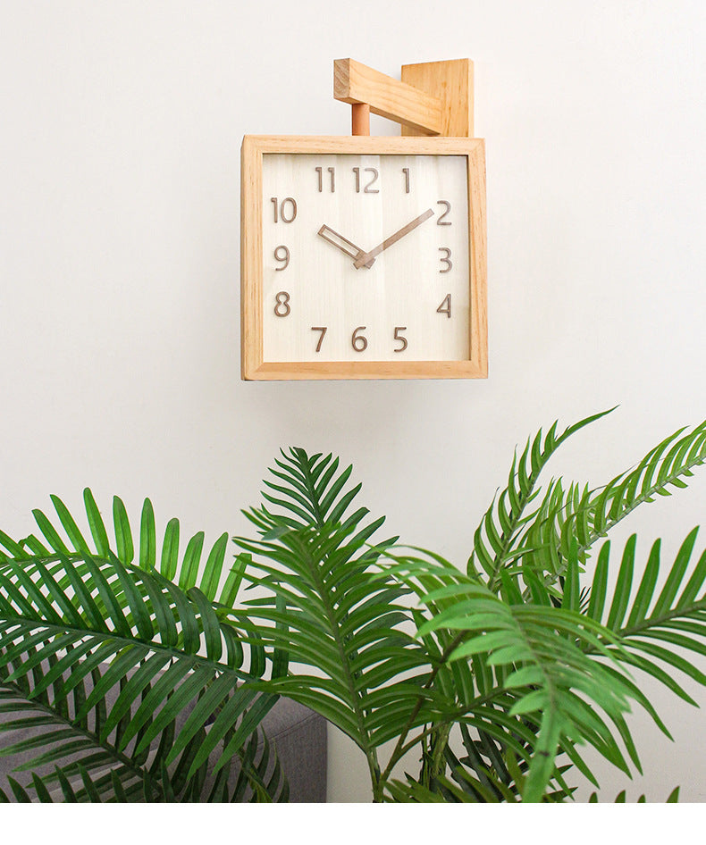Wall Corner Two-Sided Wooden Analogue Wall Clock