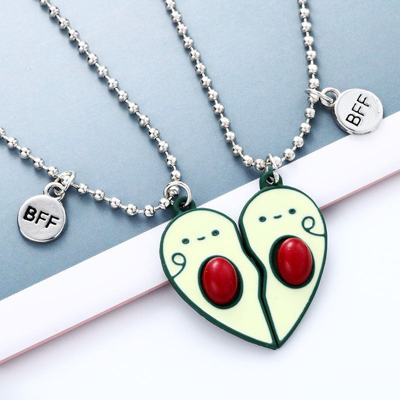 Matching Magnetic Avocado Heart BFF Necklaces Set for 2