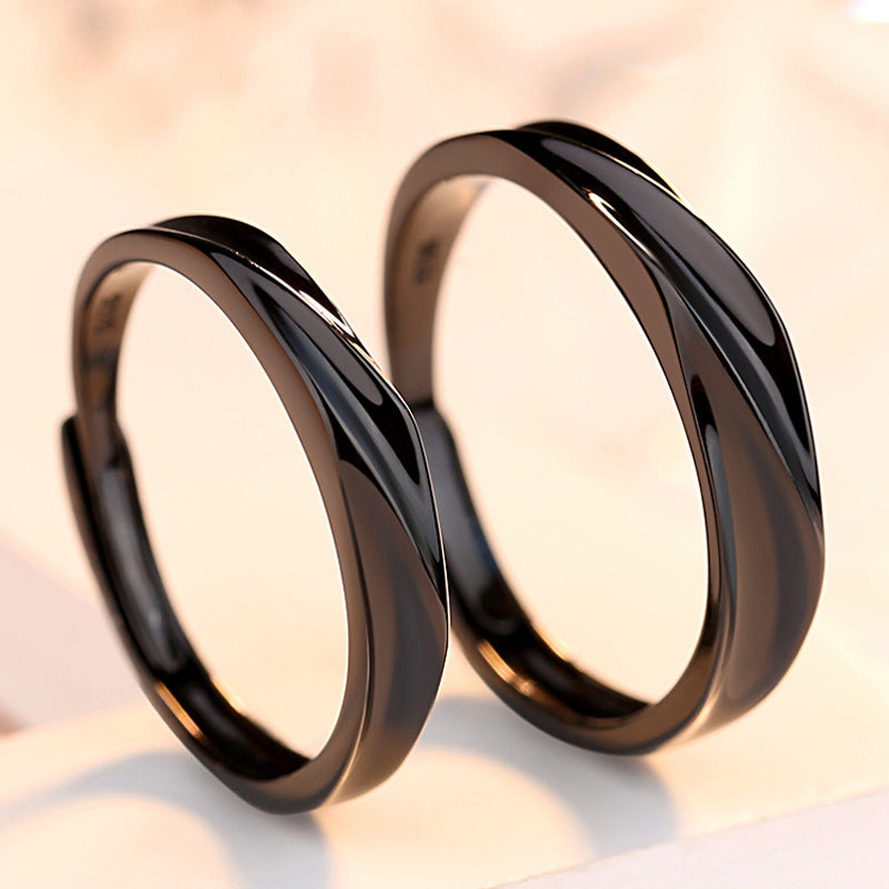 Black Mobius Personalized Wedding Rings Set His Hers - Gullei