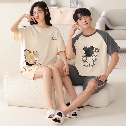 Cute Bear Cotton Pajamas Nightwear Set for Couples