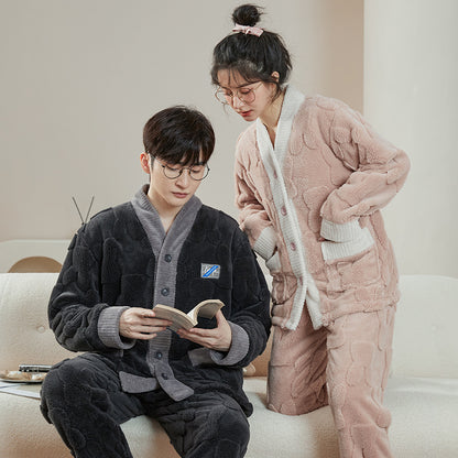 Matching Pajamas – Textured Flannel Cardigan Set, Cozy Pockets