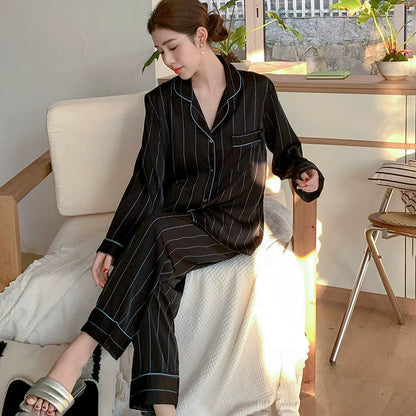 Elegant Silky Contrast Piping Couple Pajama Set